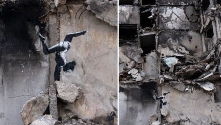 Banksy’nin son eseri, Ukrayna’da bombalanan bir binada ortaya çıktı